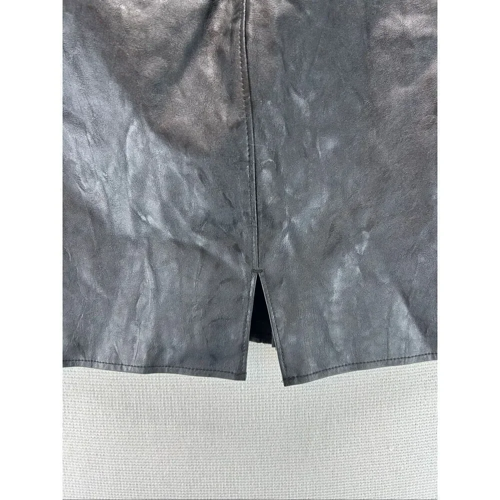 CAbi Black Faux Leather Pencil Skirt Size 2 Moto Zip Back Slit Lined